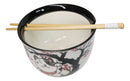Lucky Cat Maneki Neko Sakura Festival Porcelain Ramen Bowl With Chopsticks Set