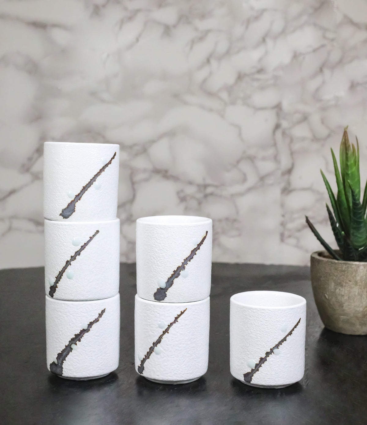Set of 6 Artistic Snow Yukino Hana Porcelain 1.25oz Ochoko Yuzu Cups
