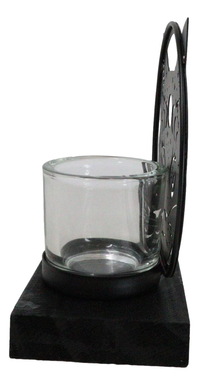 Wicca Phases of The Moon Celestial Black Cat Metal Votive T-Lite Candle Holder
