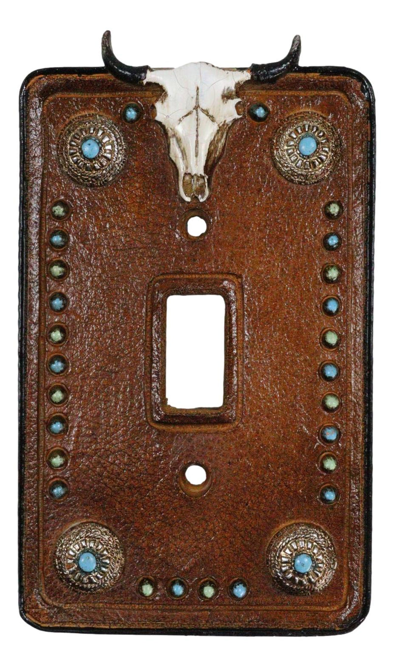 Set of 2 Western Cow Skull Turquoise Conchos Wall Single Toggle Switch Plates