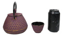 Royal Purple And Gold Honeycomb Tetsubin 27oz Cast Iron Tea Pot With 4 Cups Set