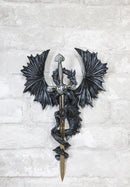 Gothic Black Winged Dragon Wall Plaque with Removable Medieval Sword – 12-Inch