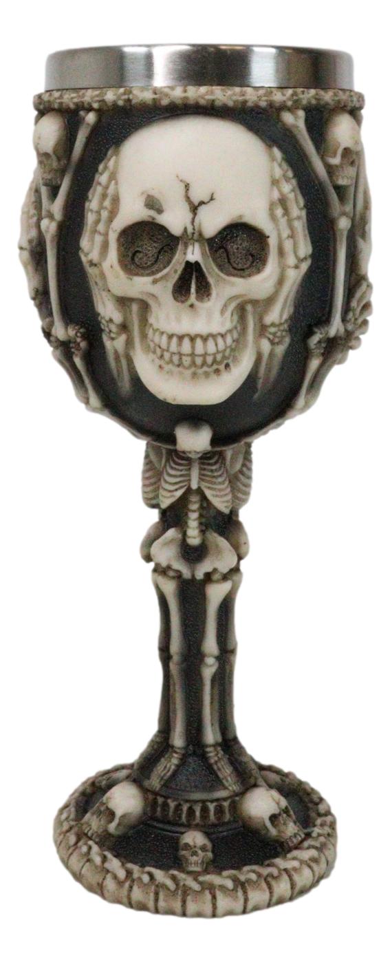 Wise Vintage See Hear Speak No Evil Skeleton Bone Skulls Wine Goblet Chalice - Ebros Gift