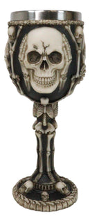 Wise Vintage See Hear Speak No Evil Skeleton Bone Skulls Wine Goblet Chalice