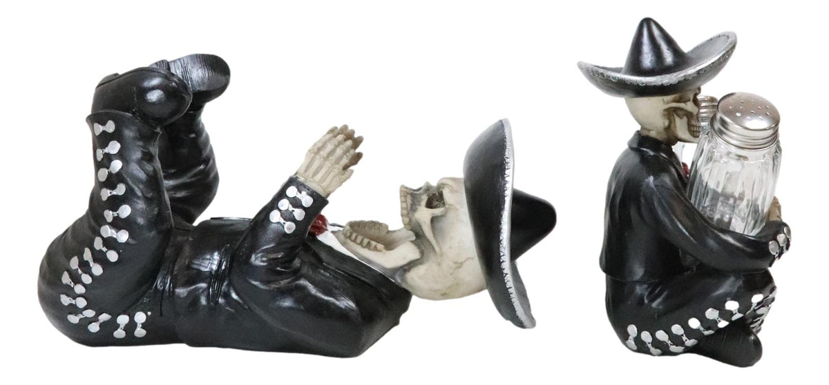 Day Of The Dead Skeleton Mariachi Band Wine And Salt Pepper Shakers Holder Set