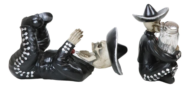 Day Of The Dead Skeleton Mariachi Band Wine And Salt Pepper Shakers Holder Set