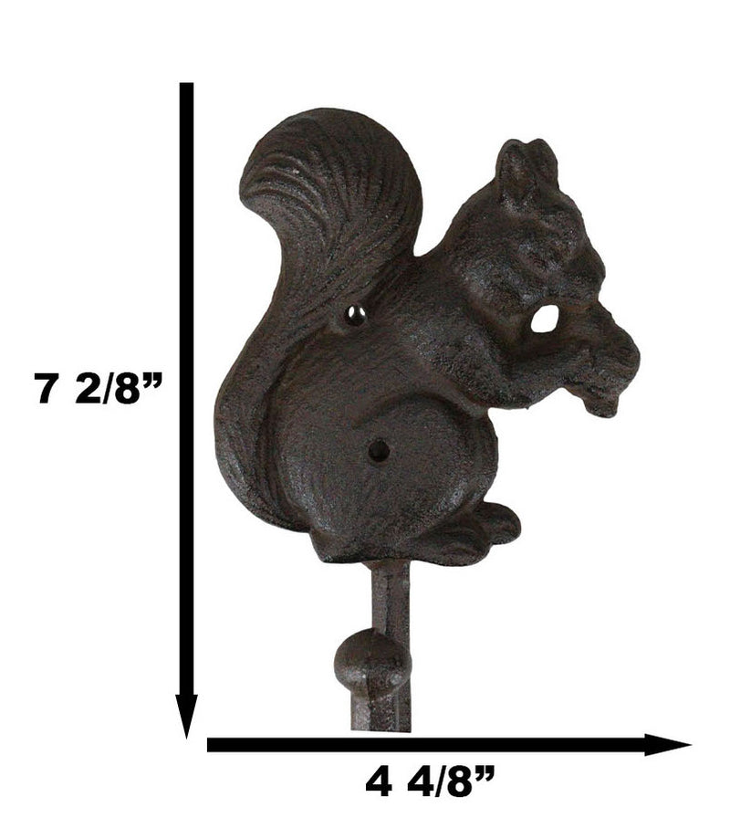 Rustic Western Cast Iron Tree Squirrel With Acorns Wall Coat Hooks Sculpture