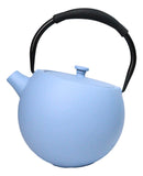 Pastel Blue Minimalistic Tilted Round Cast Iron Teapot 28oz Tea Pot With Handle