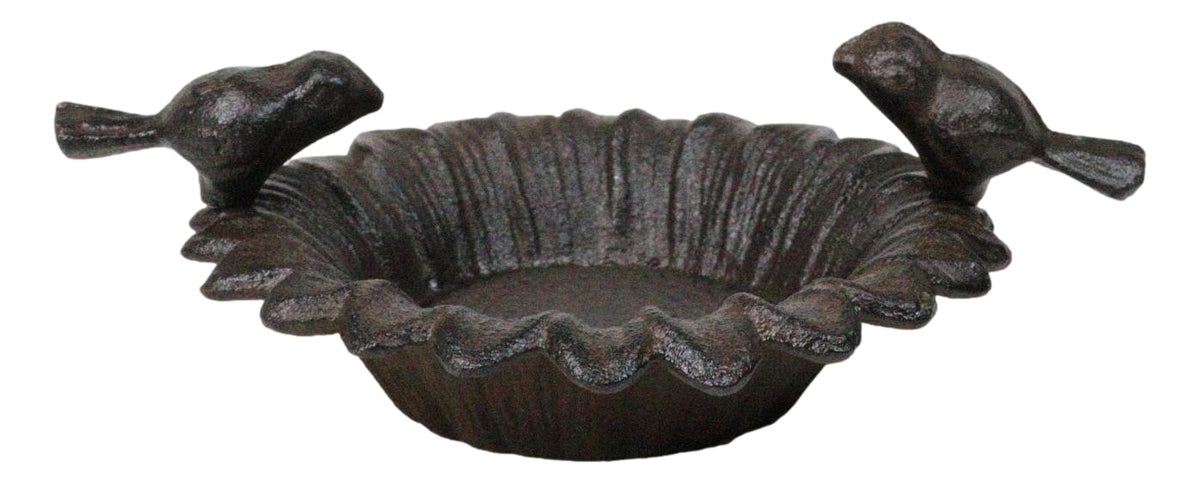 Small Rustic Cast Iron Lovebirds Perching On Sunflower Garden Bird Feeder Bath