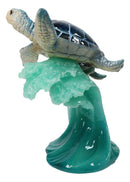 Marine Blue Shelled Sea Turtle Mother and Hatchling Swimming With Waves Figurine