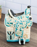 Rustic Western Turquoise Cowboy Horse Saddle With Floral Design Coin Piggy Bank