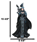 Large Gothic Necromancy Black Dragon Witch Dark Queen In Long Gown Statue