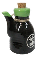 Set Of 6 Green Black Calligraphy Shoyu Tenmoku Porcelain Soy Sauce Flask 7oz