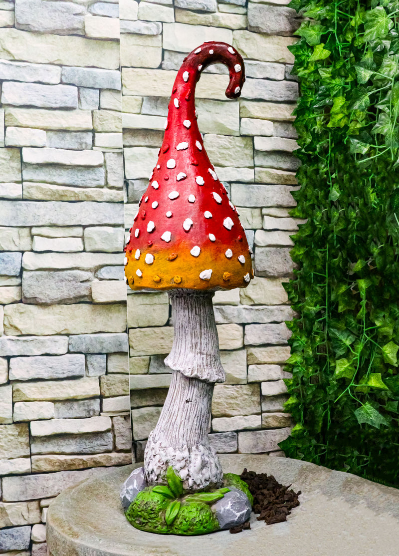 Large Fairy Garden Red White Spotted Crooked Toadstool Mushroom Figurine 23"H