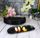 Pack Of 6 Half Moon Matte Black Melamine 2 Partitions Sushi Plates Platters 11"L