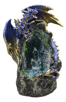 Blue Dragon On Faux Geode Crystal Mountain LED Backflow Incense Burner Figurine
