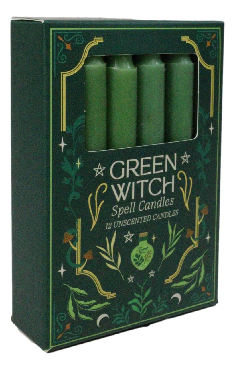 Ebros Green Witch Spell Candles 4 Inch Unscented Green Candles Pack of 12