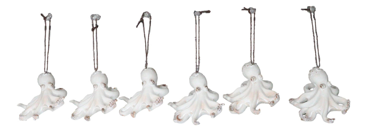 Set Of 6 Antique White Octopus Ocean Marine Wall Hanging Decor Tree Ornaments