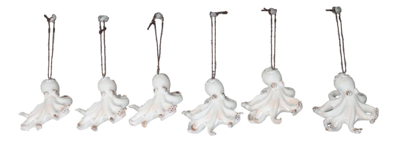 Set Of 6 Antique White Octopus Ocean Marine Wall Hanging Decor Tree Ornaments