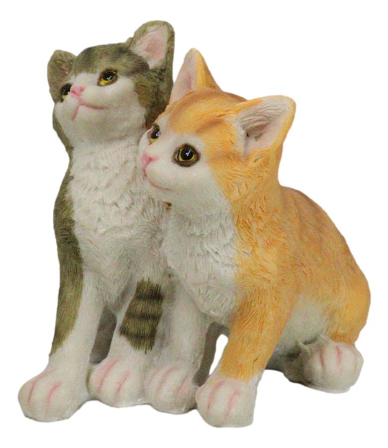 Realistic Animal Pets Sitting 2 Orange And Gray Tabby Cats Collectible Figurine