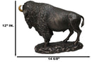Large North American Open Grassland Plains Bison Buffalo On Rock Base Statue