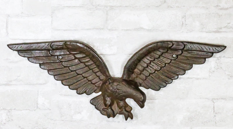 Cast Iron Patriotic American Bald Eagle With Open Wings Wall Decor Plaque 21"L