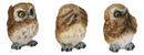 Wisdom Of The Forest See Hear Speak No Evil Great Horned Owls Mini Figurines Set