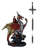 Red King's Knight Armored Dragon With Gothic Skull Sword Letter Opener Figurine