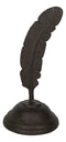 Rustic Cast Iron Brutalist Indian Eagle Feather On Ink Base Paperweight Figurine