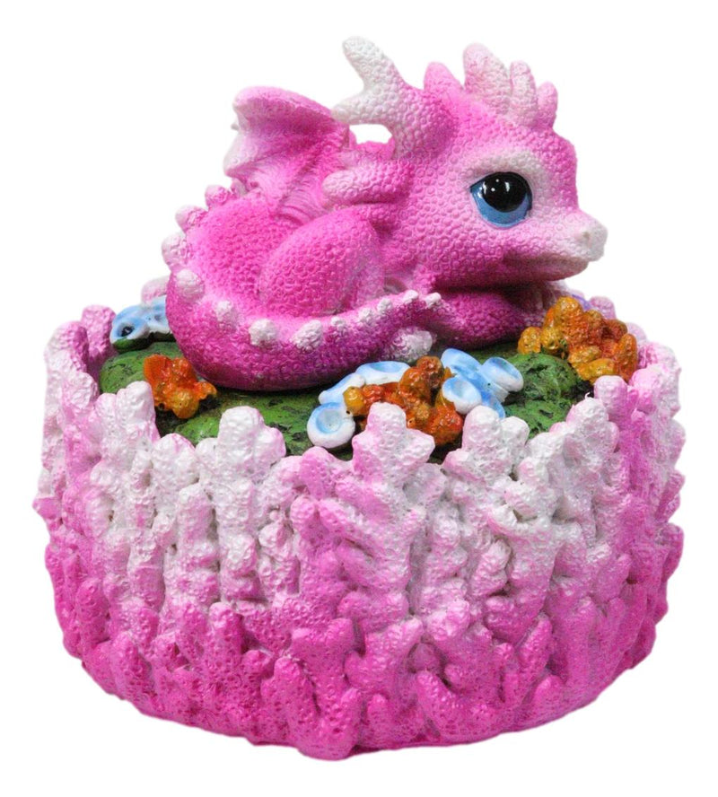 Cute Hot Pink Hatchling Dragon Sleeping On Coral Reef Decorative Trinket Box