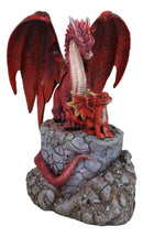 Red Fire Elemental Dragon with Baby Hatchling Standing On Rock Cliff Figurine