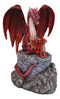 Red Fire Elemental Dragon with Baby Hatchling Standing On Rock Cliff Figurine