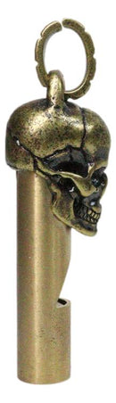Solid Brass Polished Gold Finish Ghost Skull Head Death Whistle With Ring