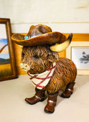 Western Scottish Highlands Cattle Cow Turquoise Rock Cowboy Hat Boots Figurine