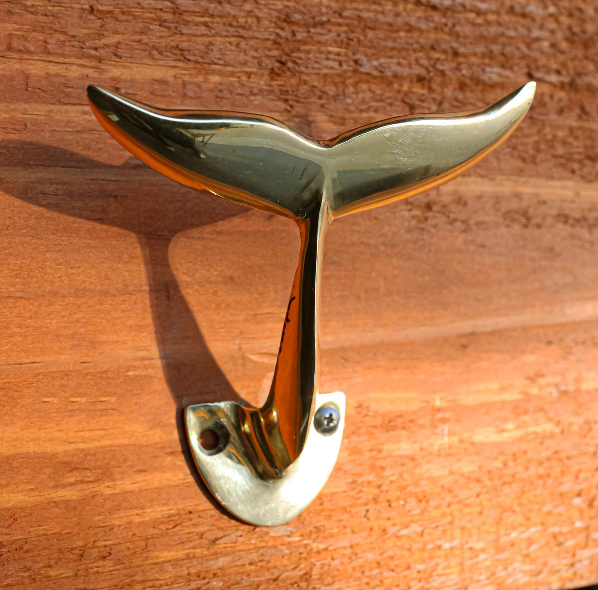 Set of 2 Brass Gold Nautical Sea Baleen Blue Whale Tail Wall Coat Hook Hangers - Ebros Gift