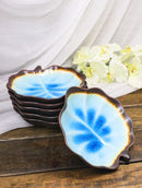 Pack Of 6 Blue Sky Aozora Kannyu Ceramic Leaf Shaped Deep Appetizer Salad Plates