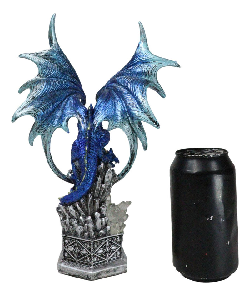 Armored Blue Guardian Water Elemental Dragon On LED Crystals Pedestal Figurine