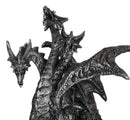 Gothic Silver Three Headed Dragon Hydra Roaring Statue 8" Tall Figurine Decor