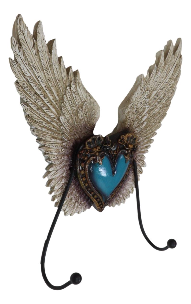 Rustic Western Turquoise Heart Le Fleur Angel Wings Wall Double Hooks Sculpture