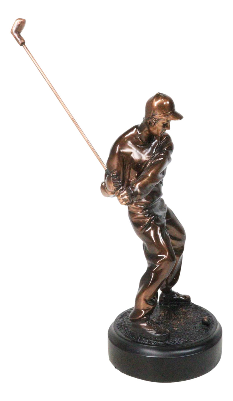 Pro Golfer Swinging Golf Club Bronze Electroplated Figurine With Pedestal 11"H