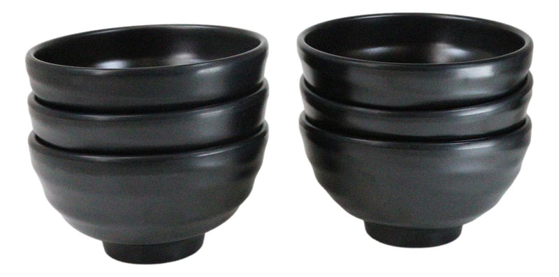 Pack Of 6 Modern Matte Black Melamine Small Round Soup Appetizer Rice Bowls 10oz