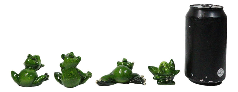 Set of 4 Whimsical Green Pond Frogs in Multiple Poses Decorative Figurines