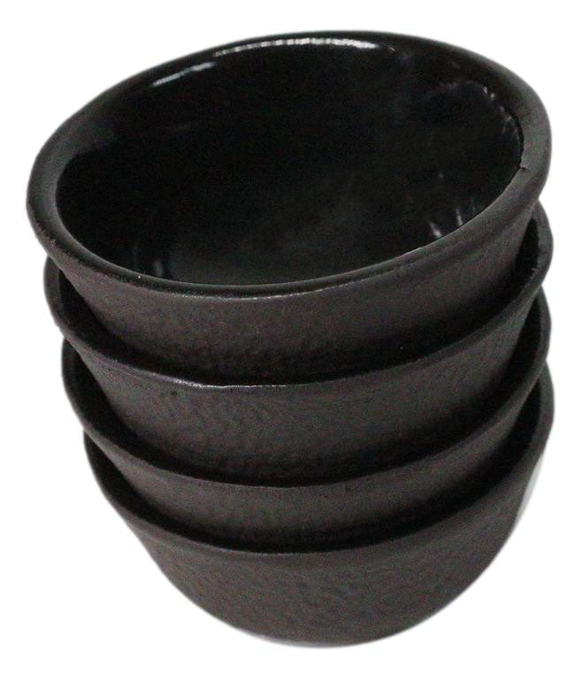 Brown Textured Surface Japanese Tetsubin Style Cast Iron Mini Tea Cups Set of 4