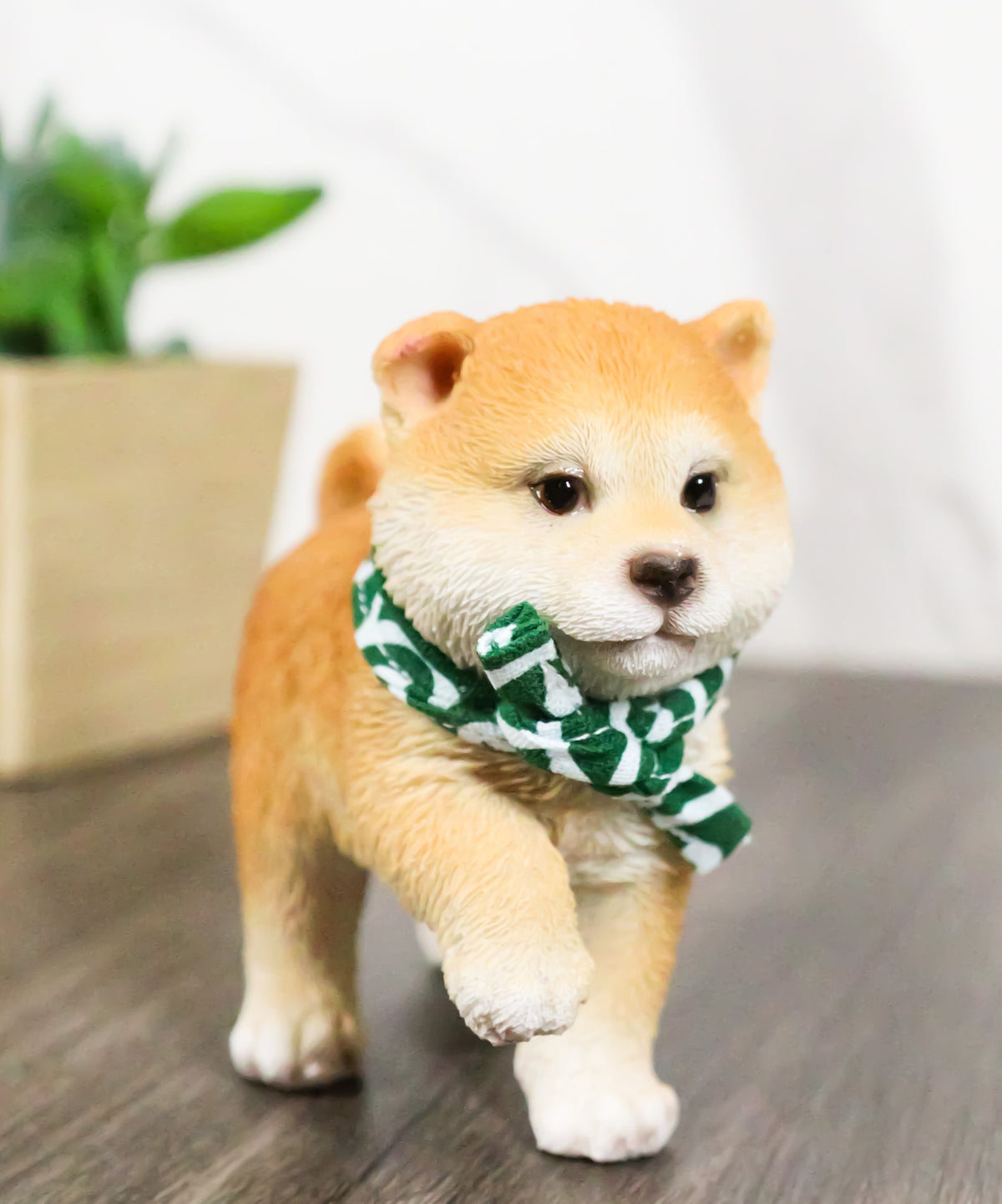 Lifelike Adorable Playful Japanese Shiba Inu Puppy Dog with Scarf Mini Figurine