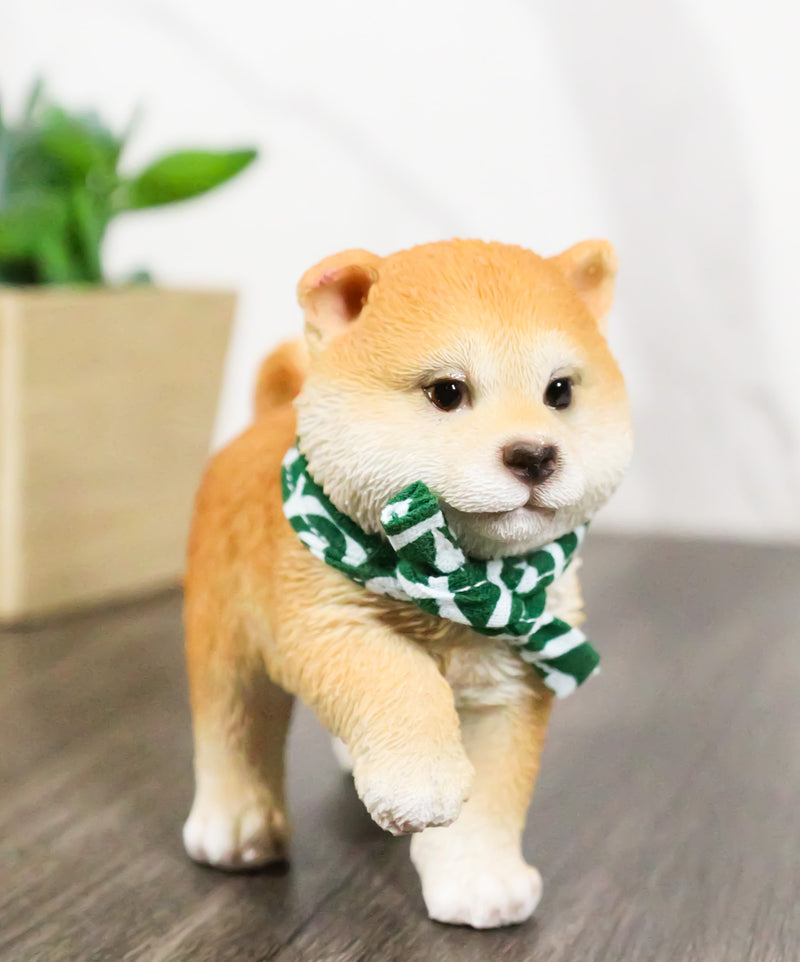 Lifelike Adorable Playful Japanese Shiba Inu Puppy Dog with Scarf Mini Figurine