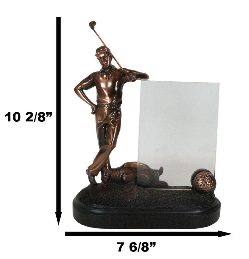 Professional Golfer With Golf Club Caddy Bag Glass Picture Frame Bronzed Statue