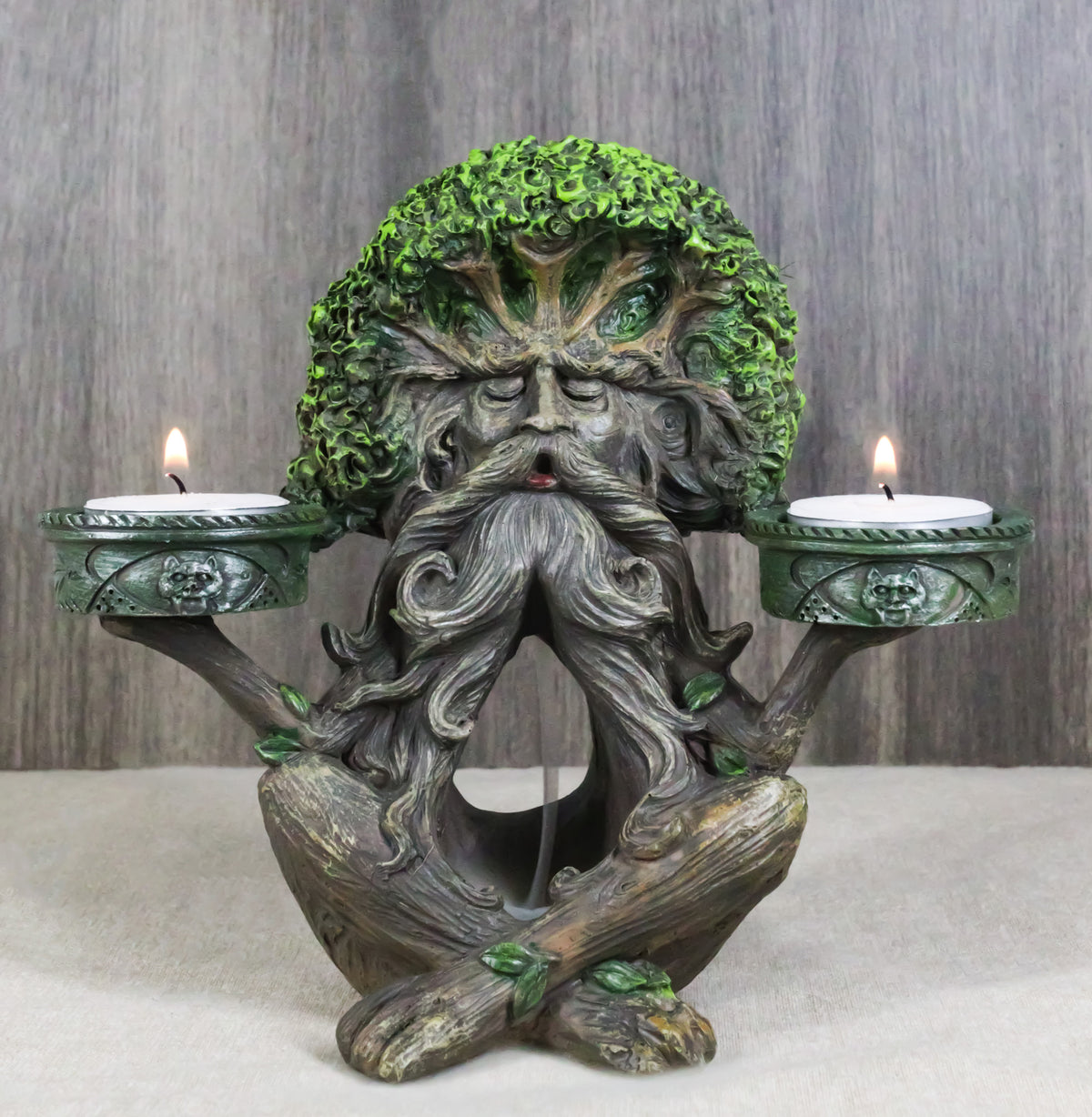Forest God Greenman Tree Ent Backflow Incense Burner And Candleholders Figurine