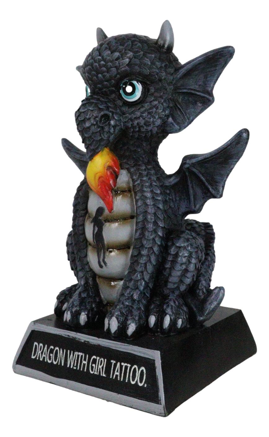 Fantasy Black Onyx Koan Cartoon Chibi Dragon Figurine Dragon With Girl Tattoo