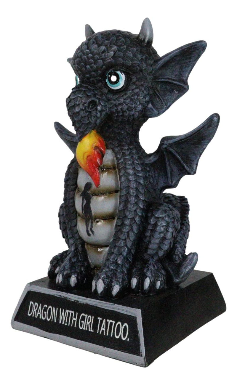 Fantasy Black Onyx Koan Cartoon Chibi Dragon Figurine Dragon With Girl Tattoo