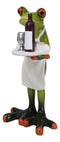 Green Toad Frog Butler Waiter With Wine Glass Bottle And Bread Tray Figurine 6"H